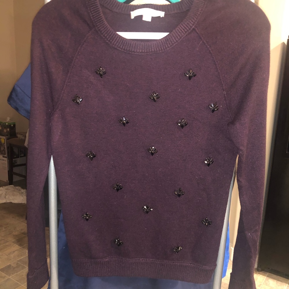 XS Plum Jeweled LOFT Sweater
